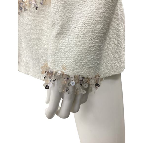 NWT Féraud Blazer Women’s Size 8 Zip Up Sequin Trim Pockets V-Neck Off White - Picture 4 of 7